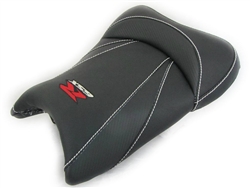 "New Image" Black Carbon Fiber GSXR 600/750/1000 Custom Shaped & Covered Front Seat w/Red & Chrome Embroidering