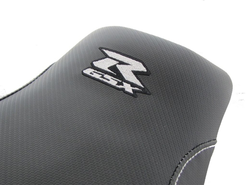 Custom GSXR 600/750/1000 Front Seat Black Carbon Fiber & Black/Silver  Embroidering