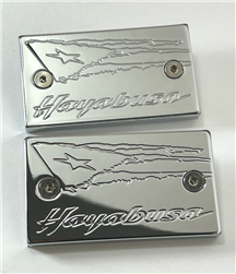 Chrome PR flag Engraved & Hayabusa Engraved Brake & Clutch Reservoir Caps