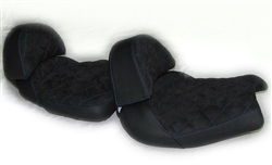 Hayabusa Custom Shaped Front & Rear Seats w/Backrests Black Suede w/Blue Cross Stitching