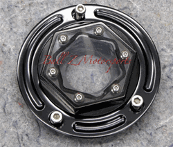 Black Anodized Clear See Through Hex Gas Cap w/3 Hole Base