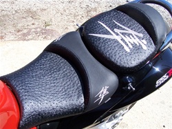 Hayabusa Front & Rear Seats Black Ostrich Fiber w/Chrome Embroidering