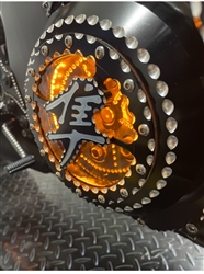 Hayabusa Custom Black/Silver Ball Cut Huge 3D Logo See Through Clear Clutch Cover With Amber LED's