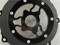 ZX-14 Custom Billet Black Wicked See Through Stator Cover Laser Etched "Ninja" Logo